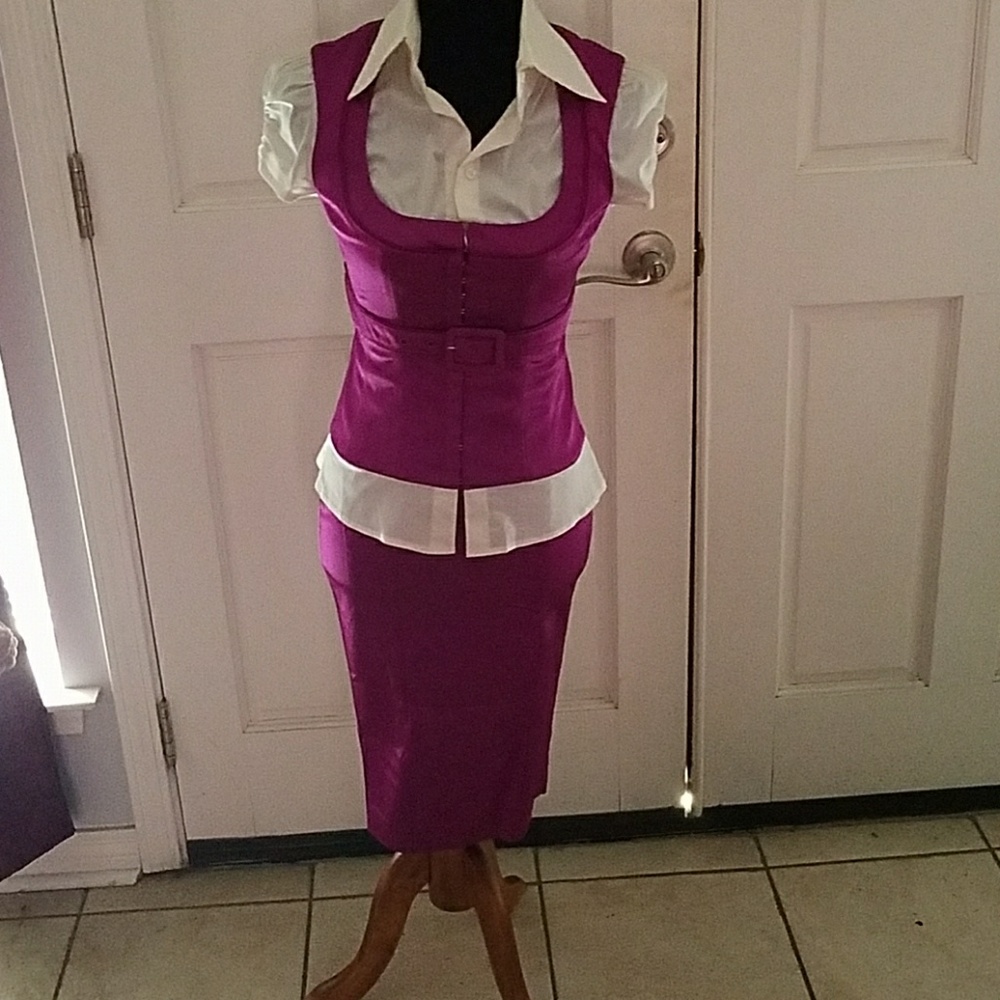 Belted Corset hook Silk Bebe Skirt Set - Picture 2 of 8